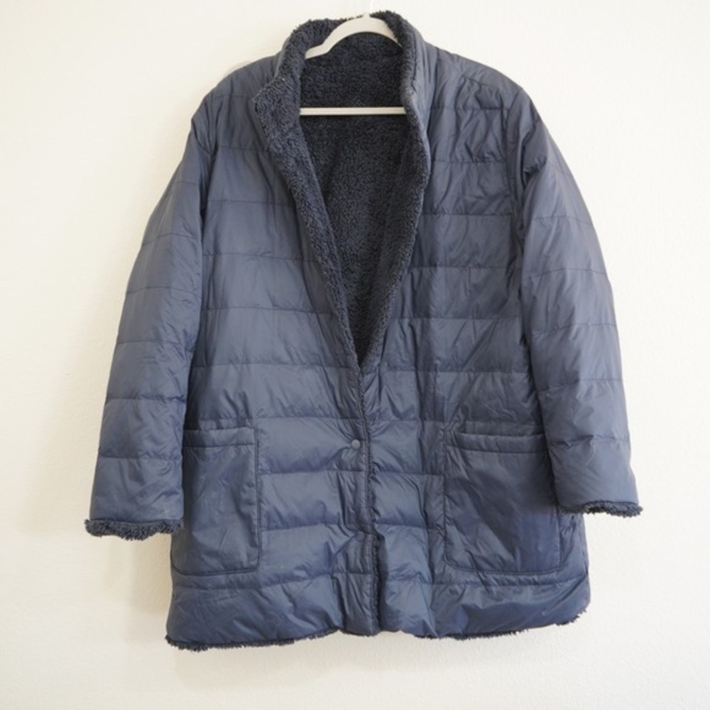 J. Jill‎ Navy Blue Down Reversible Down Puffer Coat Sherpa Fleece Jacket XL